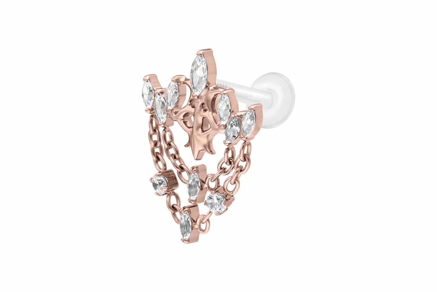 PTFE Labret Piercing mit Innengewinde + Titan-Aufsatz GOTISCHE KRONE + KETTEN
